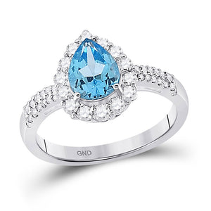 10kt White Gold Womens Pear Lab-Created Blue Topaz Solitaire Ring 2 Cttw