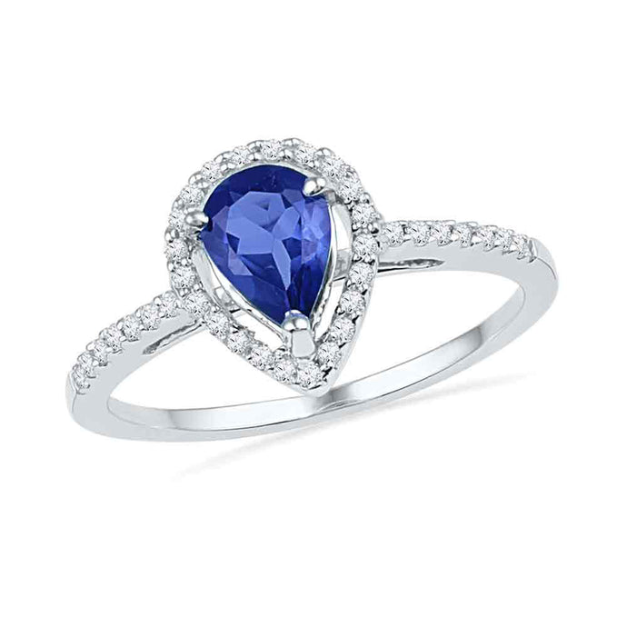 10kt White Gold Womens Pear Lab-Created Blue Sapphire Teardrop Ring 1 Cttw