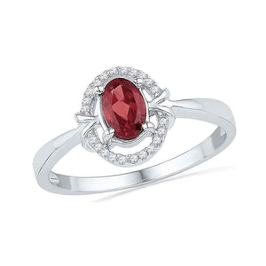 10kt White Gold Womens Oval Lab-Created Garnet Solitaire Ring 3/4 Cttw