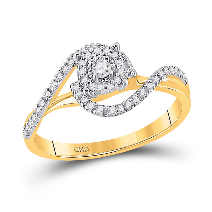 10kt Yellow Gold Round Diamond Solitaire Swirl Bridal Wedding Engagement Ring 1/5 Cttw