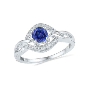 10kt White Gold Womens Round Lab-Created Blue Sapphire Solitaire Woven Ring 5/8 Cttw