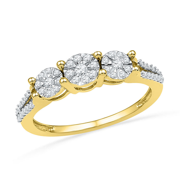 10kt Yellow Gold Womens Round Diamond 3-stone Cluster Ring 1/4 Cttw