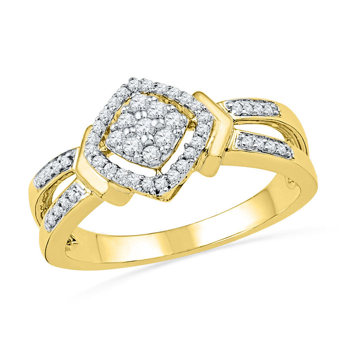 10kt Yellow Gold Womens Round Diamond Square Cluster Ring 1/4 Cttw