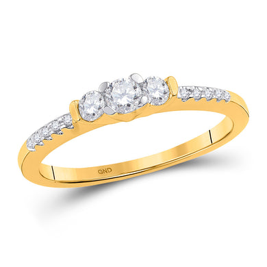 10kt Yellow Gold Womens Round Diamond 3-stone Promise Ring 1/3 Cttw
