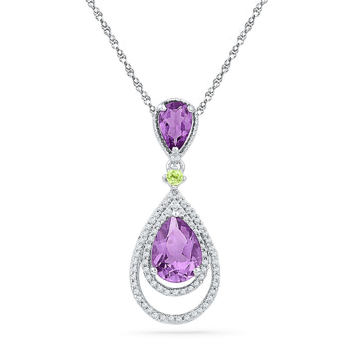 10kt White Gold Womens Pear Lab-Created Amethyst Fashion Pendant 1-1/2 Cttw