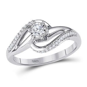 10kt White Gold Round Diamond Solitaire Swirl Bridal Wedding Engagement Ring 1/5 Cttw
