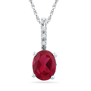10kt White Gold Womens Oval Lab-Created Ruby Solitaire Diamond Pendant 1 Cttw