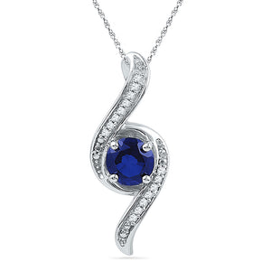 10kt White Gold Womens Round Lab-Created Blue Sapphire Solitaire Diamond Pendant 1 Cttw