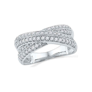 10kt White Gold Womens Round Diamond Crossover Band Ring 1/2 Cttw