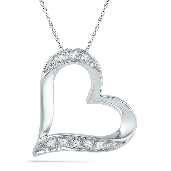 10kt White Gold Womens Round Diamond Heart Outline Pendant .03 Cttw