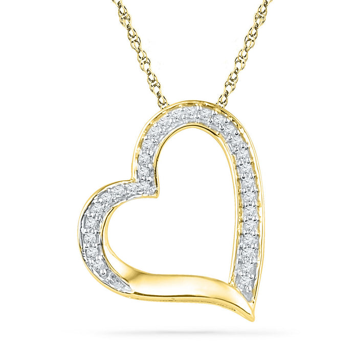 10kt Yellow Gold Womens Round Diamond Heart Outline Pendant 1/8 Cttw