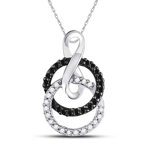 10kt White Gold Womens Round Black Color Enhanced Diamond Double Circle Pendant 1/5 Cttw