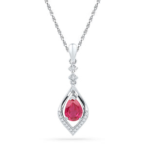 10kt White Gold Womens Pear Lab-Created Ruby Solitaire Dangle Pendant 1 Cttw