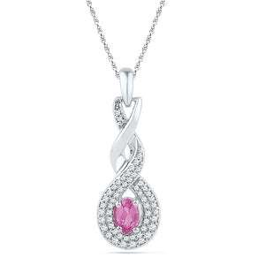 10kt White Gold Womens Oval Lab-Created Pink Sapphire Solitaire Pendant 3/8 Cttw