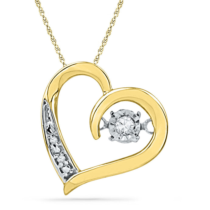 10kt Yellow Gold Womens Round Diamond Heart Twinkle Moving Pendant 1/20 Cttw