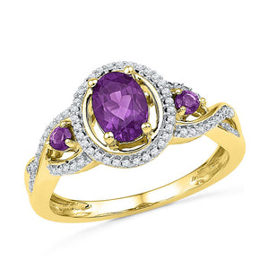 10kt Yellow Gold Womens Oval Lab-Created Amethyst Solitaire Diamond Ring 1 Cttw