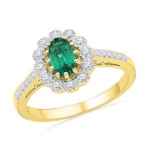 10kt Yellow Gold Womens Oval Lab-Created Emerald Diamond Solitaire Ring 7/8 Cttw