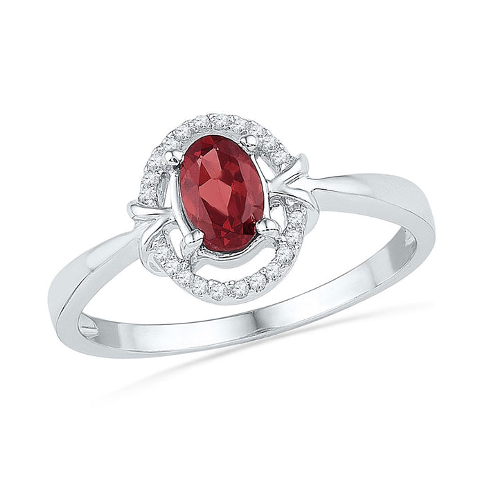 Sterling Silver Womens Oval Lab-Created Garnet Solitaire Ring 3/4 Cttw