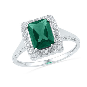 Sterling Silver Womens Lab-Created Emerald Solitaire Diamond Ring 1-3/4 Cttw