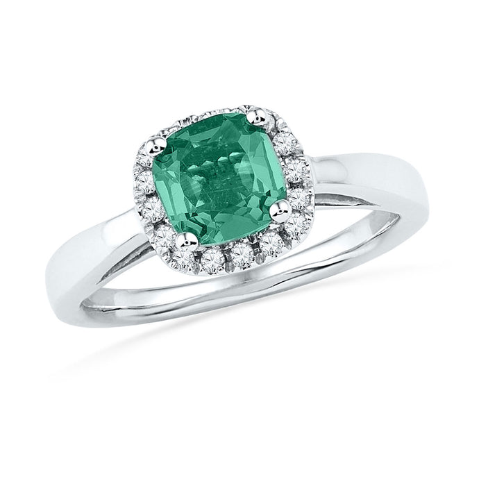 10k White Gold Womens Lab-Created Emerald & Diamond Ring 1-1/2 Cttw