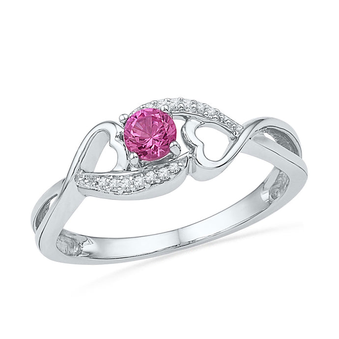 Sterling Silver Womens Round Lab-Created Pink Sapphire Solitaire Ring 1/6 Cttw