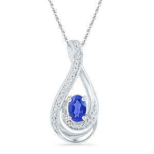 Sterling Silver Womens Oval Lab-Created Blue Sapphire Solitaire Teardrop Pendant 1/2 Cttw