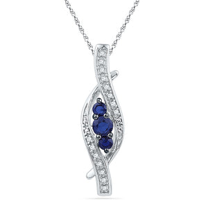Sterling Silver Womens Round Lab-Created Blue Sapphire Diamond Pendant 1/20 Cttw