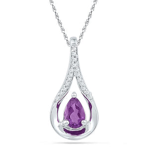 Sterling Silver Womens Pear Lab-Created Amethyst Solitaire Diamond Teardrop Pendant 1/2 Cttw