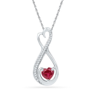 Sterling Silver Womens Heart Lab-Created Ruby Infinity Pendant 5/8 Cttw