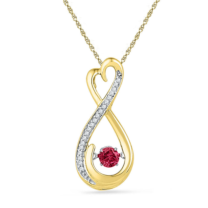 10kt Yellow Gold Womens Round Lab-Created Ruby Infinity Pendant 1/3 Cttw