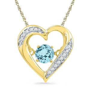 10kt Yellow Gold Womens Round Lab-Created Blue Topaz Moving Twinkle Heart Pendant 3/8 Cttw