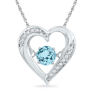 Sterling Silver Womens Round Lab-Created Blue Topaz Heart Pendant 1/3 Cttw