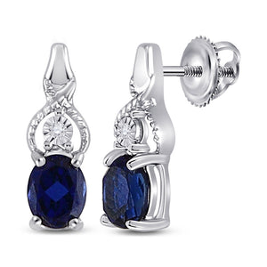 Sterling Silver Womens Oval Lab-Created Blue Sapphire Fashion Earrings 7/8 Cttw
