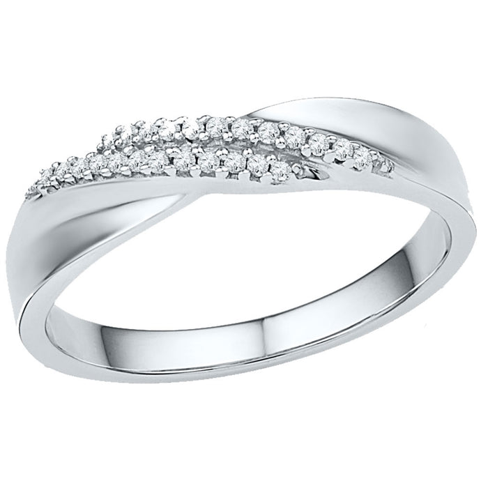 10kt White Gold Womens Round Diamond Double Row Crossover Band Ring 1/10 Cttw