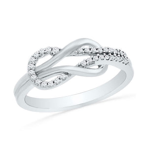 10kt White Gold Womens Round Diamond Double Lasso Infinity Ring 1/6 Cttw