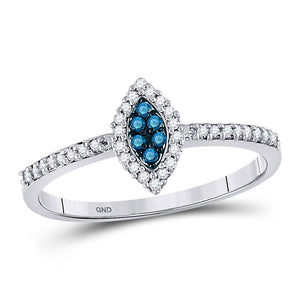 10kt White Gold Womens Round Blue Color Enhanced Diamond Cluster Ring 1/5 Cttw