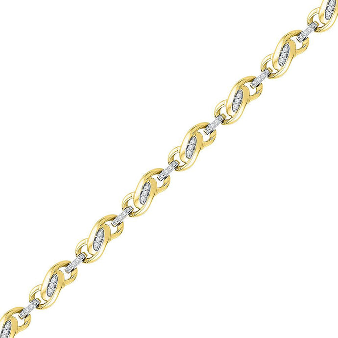 10kt Yellow Gold Womens Round Diamond Fashion Link Bracelet 1/4 Cttw