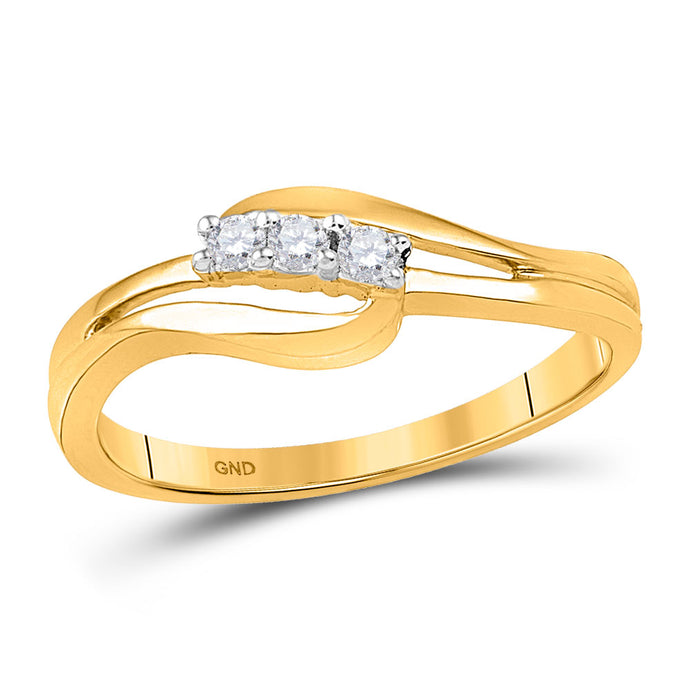 10kt Yellow Gold Round Diamond 3-stone Bridal Wedding Engagement Ring 1/10 Cttw