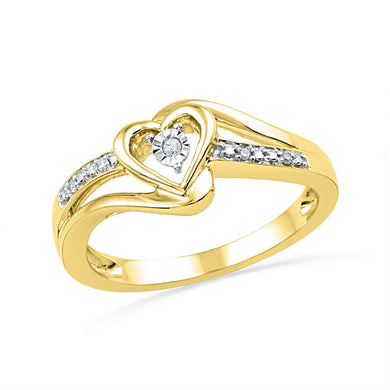 10kt Yellow Gold Womens Round Diamond Heart Promise Ring .03 Cttw