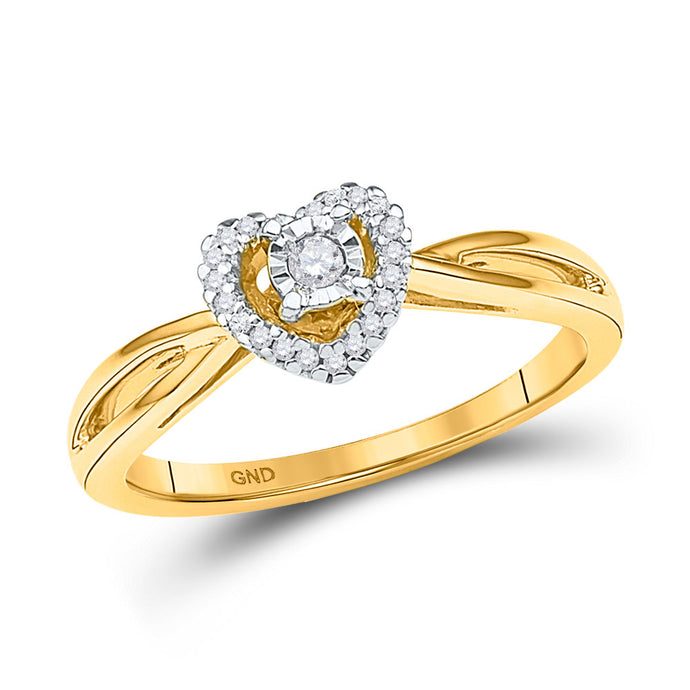 10kt Yellow Gold Womens Round Diamond Heart Solitaire Ring 1/8 Cttw