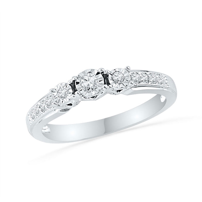 10kt White Gold Round Diamond 3-stone Bridal Wedding Engagement Ring 1/5 Cttw