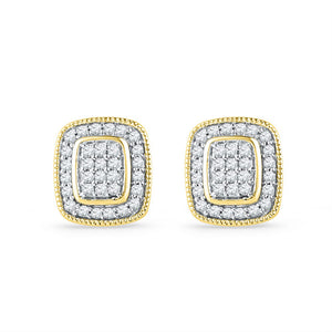 10kt Yellow Gold Womens Round Diamond Square Cluster Stud Earrings 1/4 Cttw