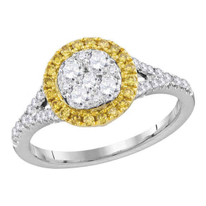 18kt White Gold Womens Round Yellow Diamond Cluster Ring 3/4 Cttw