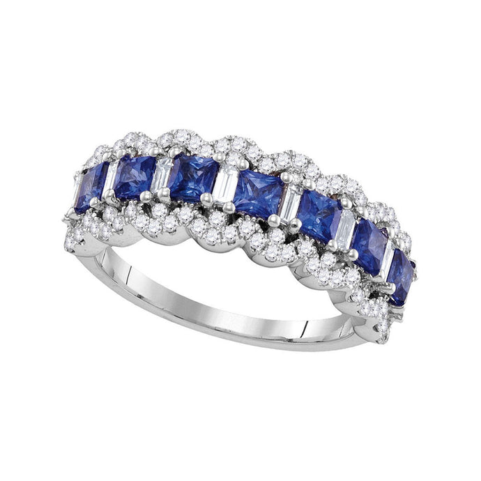 18kt White Gold Womens Princess Blue Sapphire Band Ring 1-3/4 Cttw