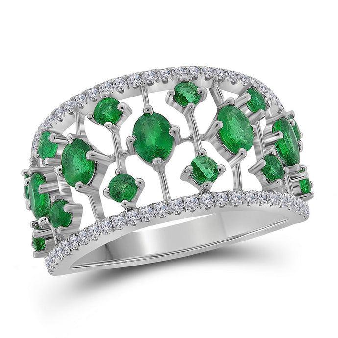 18kt White Gold Womens Oval Emerald Fashion Ring 1-5/8 Cttw