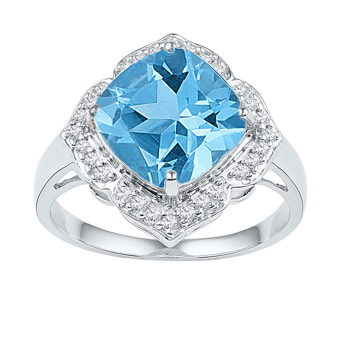 10kt White Gold Womens Princess Lab-Created Blue Topaz Solitaire Ring 5 Cttw