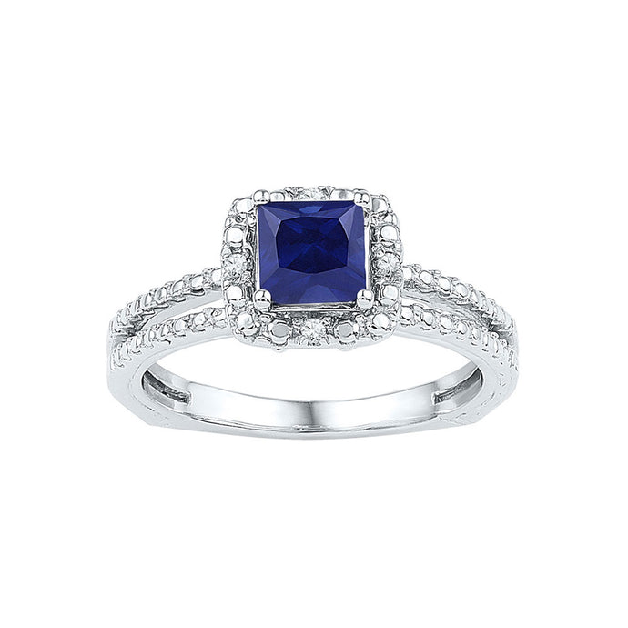 Sterling Silver Womens Princess Lab-Created Blue Sapphire Solitaire Ring 7/8 Cttw