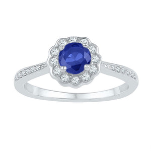 10kt White Gold Womens Round Lab-Created Blue Sapphire Round Ring 1 Cttw