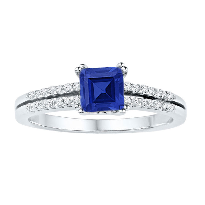 10kt White Gold Womens Princess Lab-Created Blue Sapphire Solitaire Ring 1 Cttw