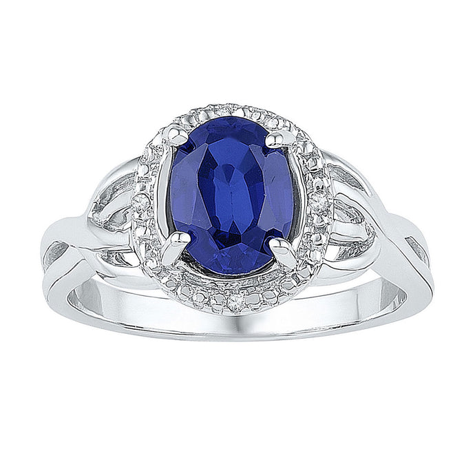Sterling Silver Womens Oval Lab-Created Blue Sapphire Solitaire Ring 1-5/8 Cttw